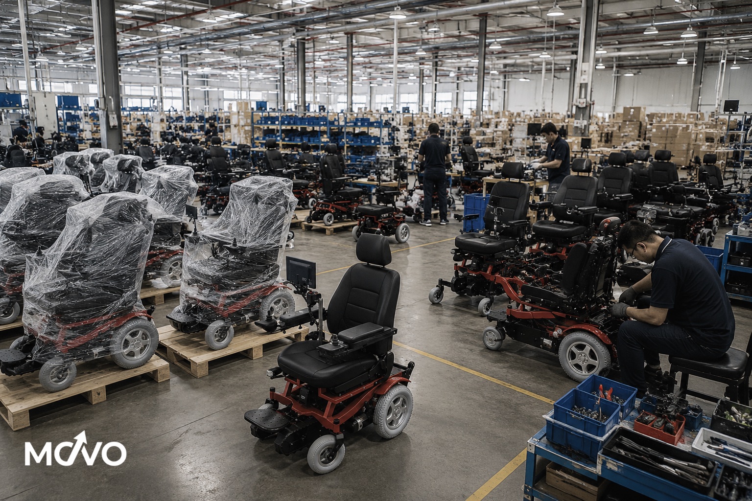 Movo Chair production floor with Movo X units in various stages of assembly